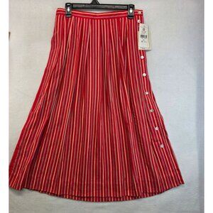 Susan Bristol Regatta Midi Skirt 10P Red Striped Rayon Colorful Holidays Coastal